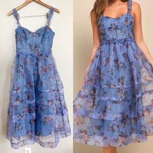 NWOT Sincerely Enchanting Periwinkle Floral Print Organza Midi Dress